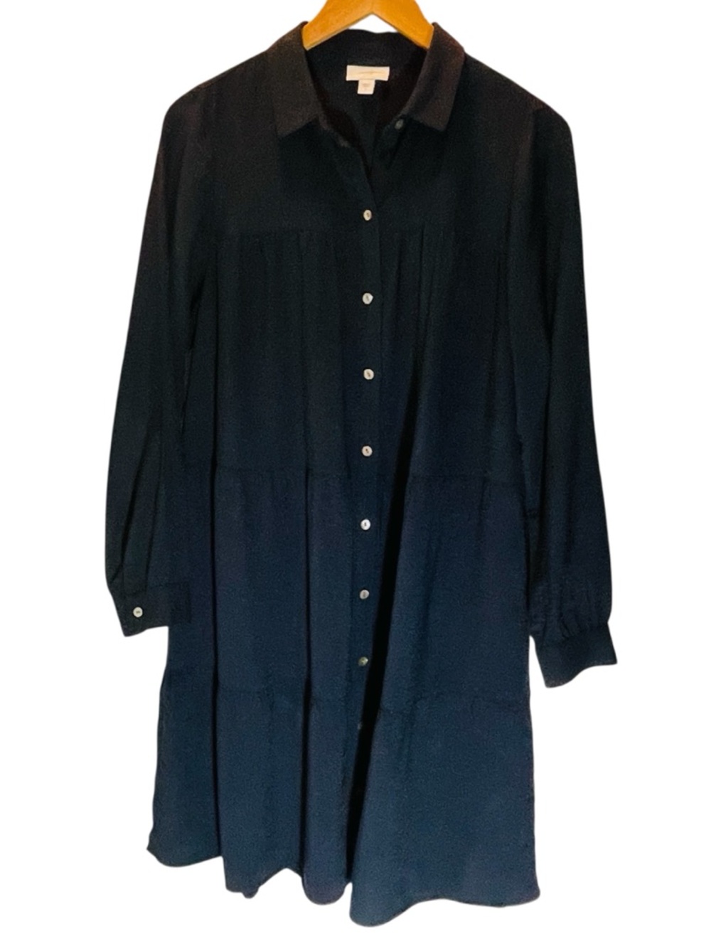 J. Jill Three Tiered Navy Blue Long-Sleeve Button-Front Shirt Dress Size S